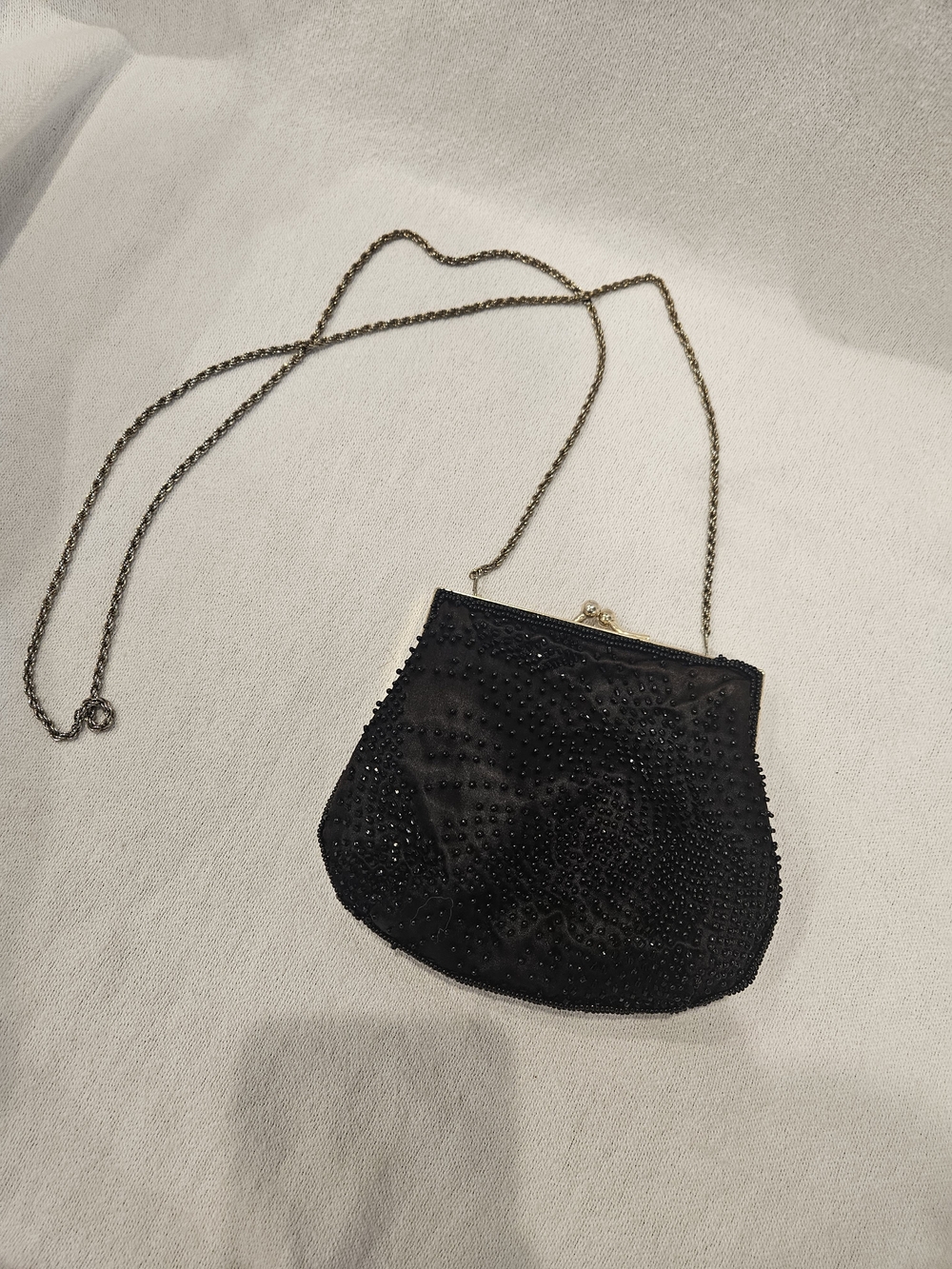 Vintage La Regale Small Black Beaded Gold Chain Cocktail Purse Evening Bag
